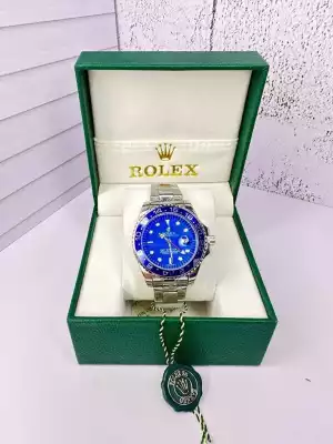 Часы Механические Rolex  сталь серебристый  и с синим   циферблатом